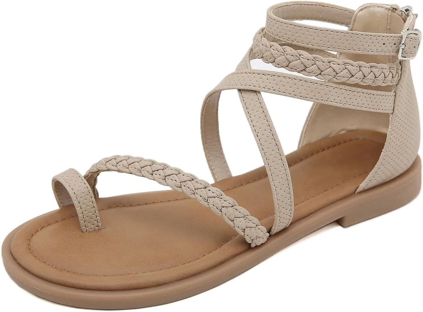 Sandals For Women 2025 Gladiator Sandal Ankle Buckle Flats Back Zipper Strappy Open Toe Summer Orthopedic Flat Shoes