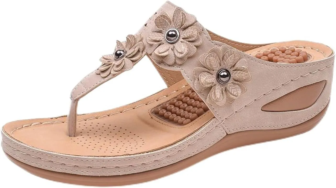 Sandals Women Wedge Shoes Summer Dressy Flip Flops Comfortable Orthopedic Platform Footwear Casual Walking Wedges Sandal Massage Arch Support Orthotic Sandals Slip-On Thong Slides Shoes