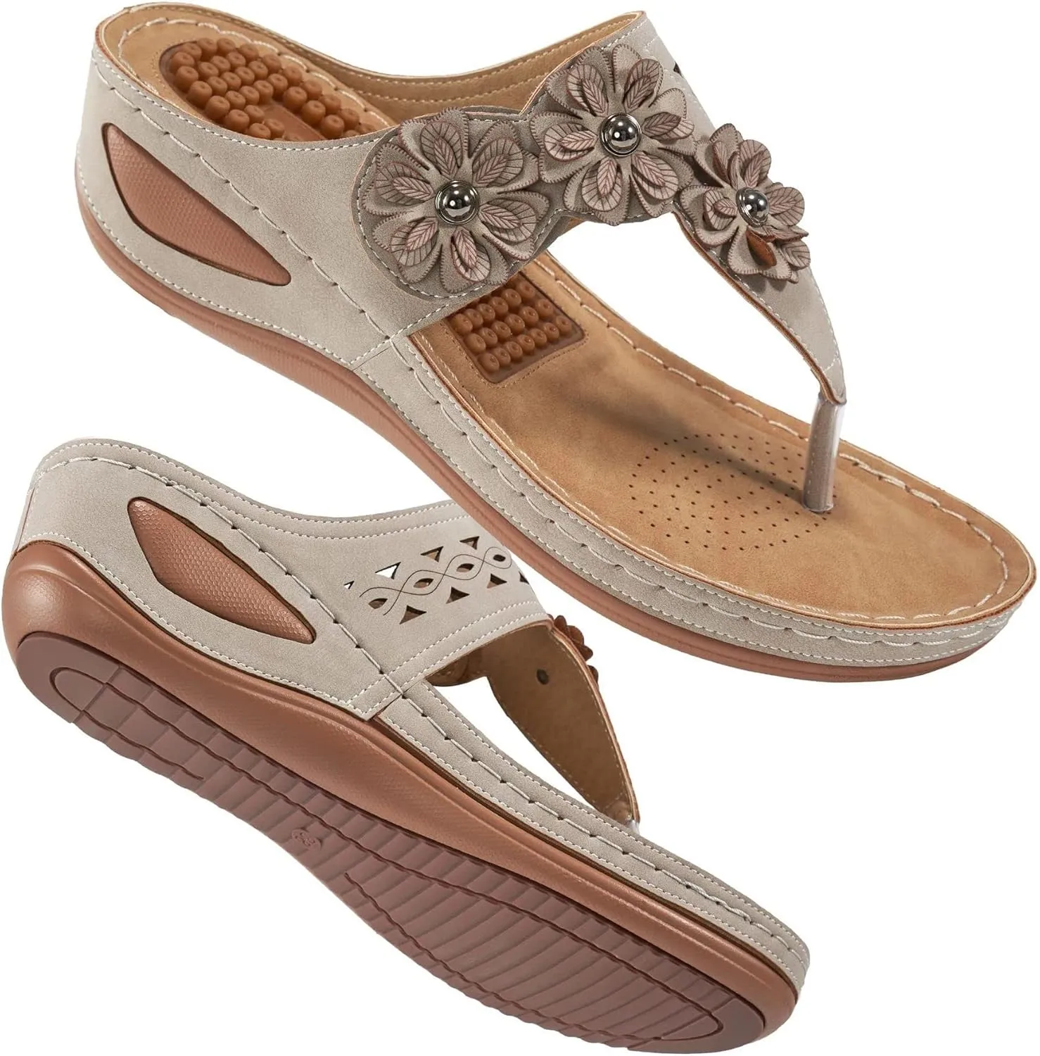 Sandals Women Wedge Shoes Summer Dressy Flip Flops Comfortable Orthopedic Platform Footwear Casual Walking Wedges Sandal Massage Arch Support Orthotic Sandals Slip-On Thong Slides Shoes
