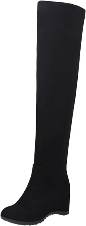 SBGMoSJ Boots for Women Over the Knee Thigh High Boots Pointed Toe Knitting Block Heel Stretchy Long Winter Fall Boots Cowgirl Boots Wide Calf Winter Fashion Booties Solid Color Long Boots