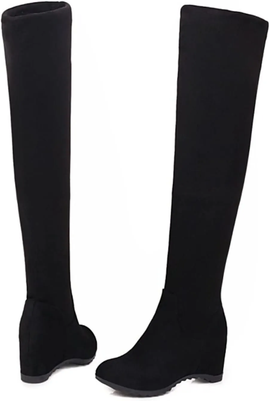 SBGMoSJ Boots for Women Over the Knee Thigh High Boots Pointed Toe Knitting Block Heel Stretchy Long Winter Fall Boots Cowgirl Boots Wide Calf Winter Fashion Booties Solid Color Long Boots