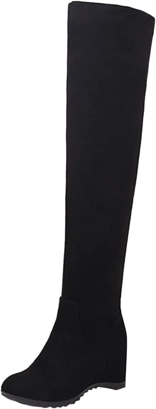 SBGMoSJ Boots for Women Over the Knee Thigh High Boots Pointed Toe Knitting Block Heel Stretchy Long Winter Fall Boots Cowgirl Boots Wide Calf Winter Fashion Booties Solid Color Long Boots