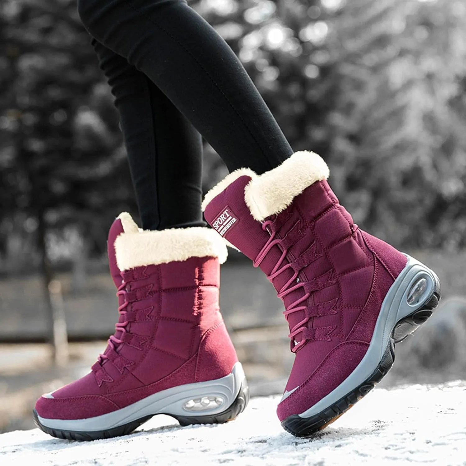 SBGMoSJ Slip on Winter Boots for Women Ankle Booties Women's Duck Boots Waterproof Black Winter Boots Women Size 8 Slip on Dressy Winter Boots for Women Low Heel Botas Para Mujer De Invierno Largas