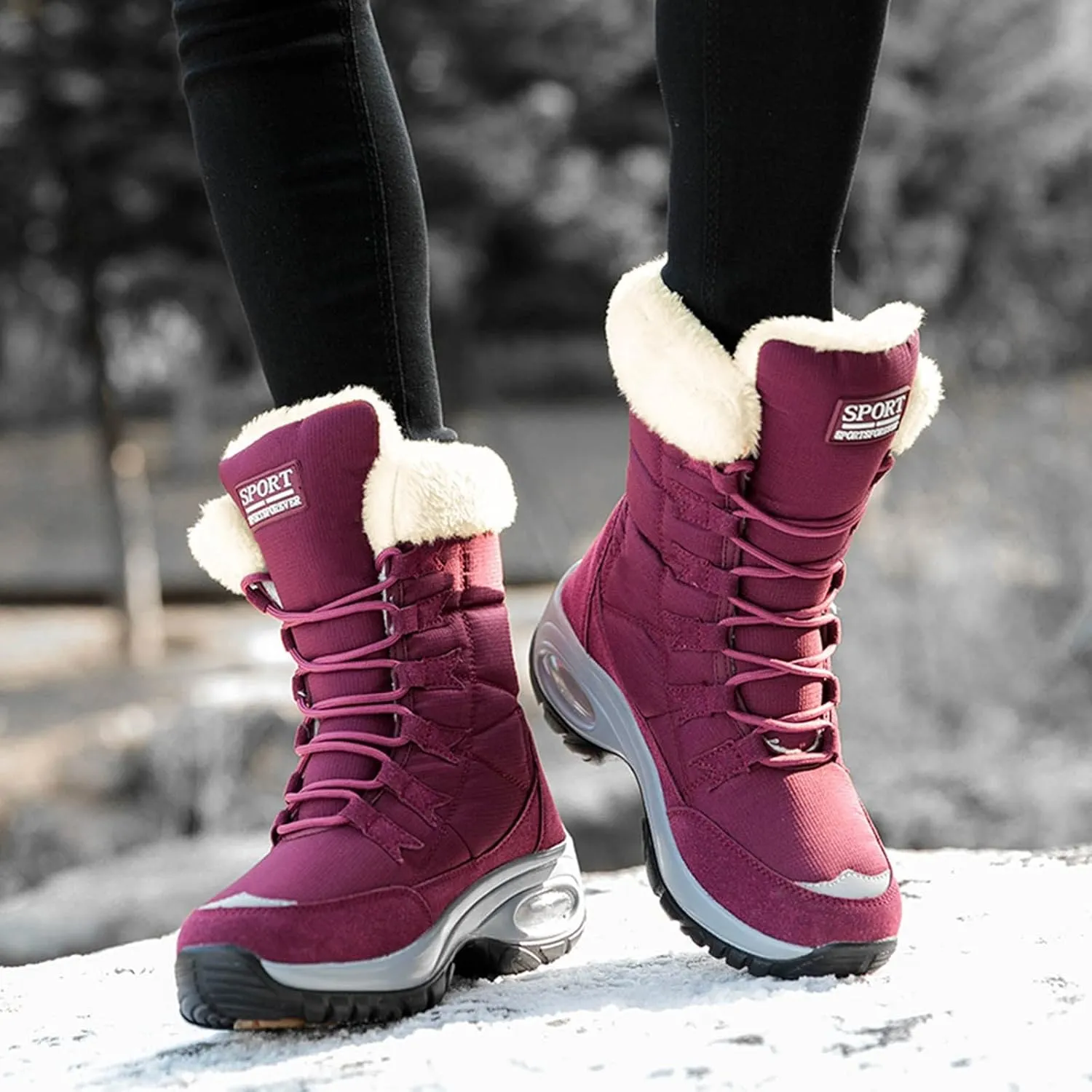 SBGMoSJ Slip on Winter Boots for Women Ankle Booties Women's Duck Boots Waterproof Black Winter Boots Women Size 8 Slip on Dressy Winter Boots for Women Low Heel Botas Para Mujer De Invierno Largas