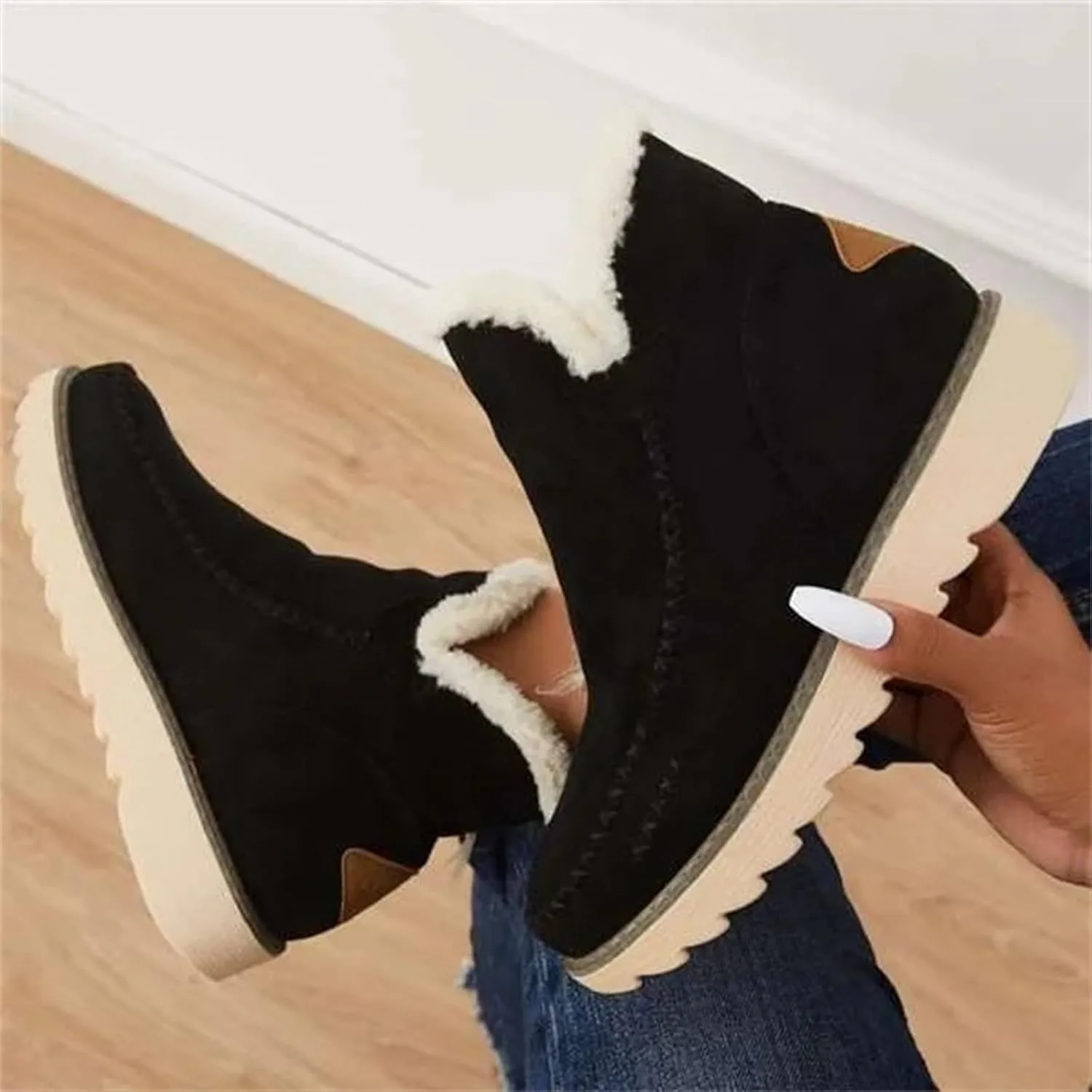 SBGMoSJ Winter Boots for Women Fashionable Women's Wide Width Waterproof Slip on Ankle Boots for Swollen Feet Winter Work Boots for Women Wide Width Women Boots Winter Ankle Botas Nieve Largas