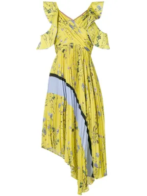 Self-portrait Women's Floral-print pleated-satin dress  LADIES