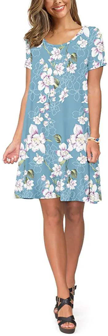 Short Sleeve Swing T Shirt Dress with Pockets