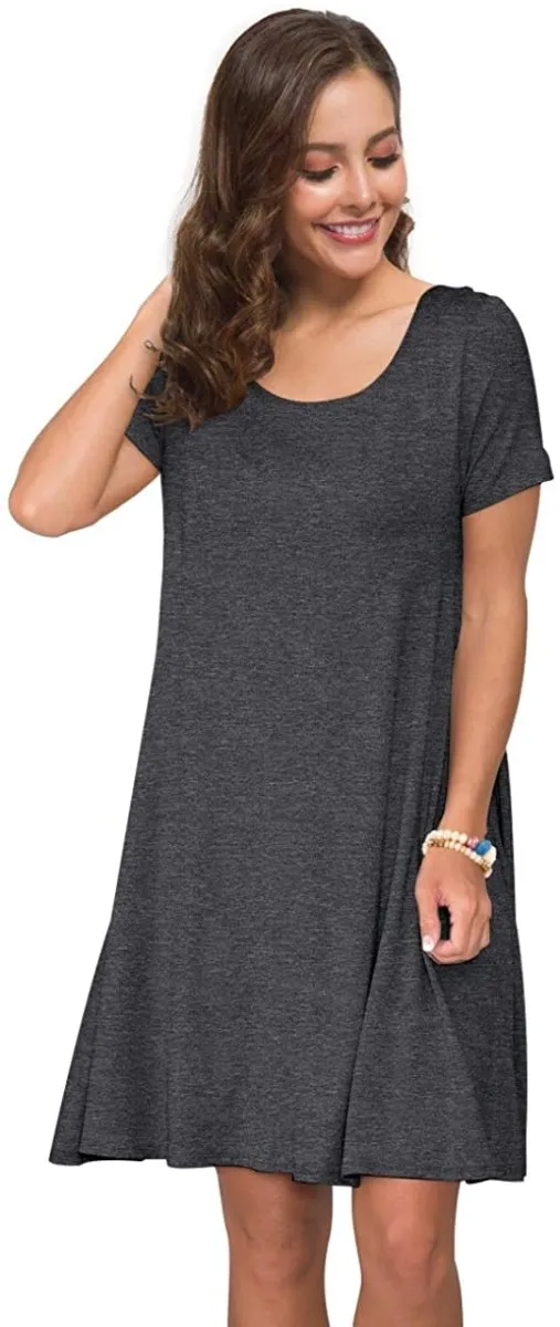 Short Sleeve Swing T Shirt Dress with Pockets