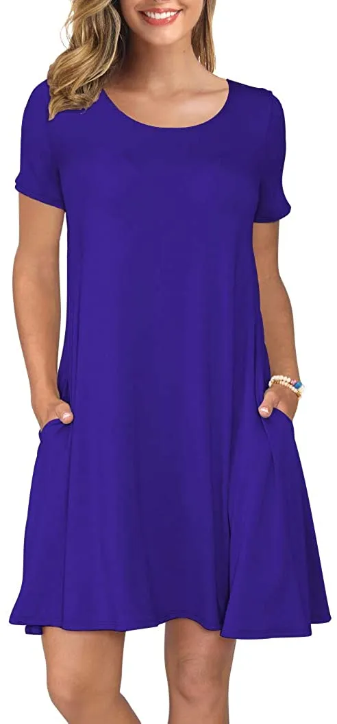 Short Sleeve Swing T Shirt Dress with Pockets