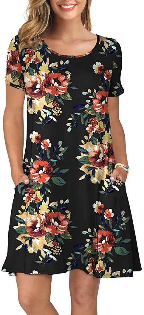 Short Sleeve Swing T Shirt Dress with Pockets