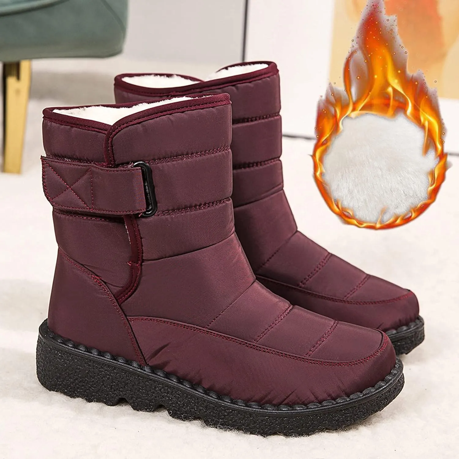 Size 11 Long Waterproof Women Snow Boot Women's Waterproof Boots Womens Knee High Boots Mid Calf Fur Furry Lace Up Winter Warm Snow Snow Boots for Snowshoeing Women Waterproof Womens Boots Ankle
