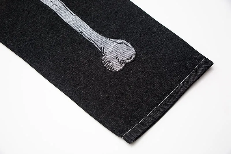 Skull Hand Bone Printed Oversized Denim Jeans