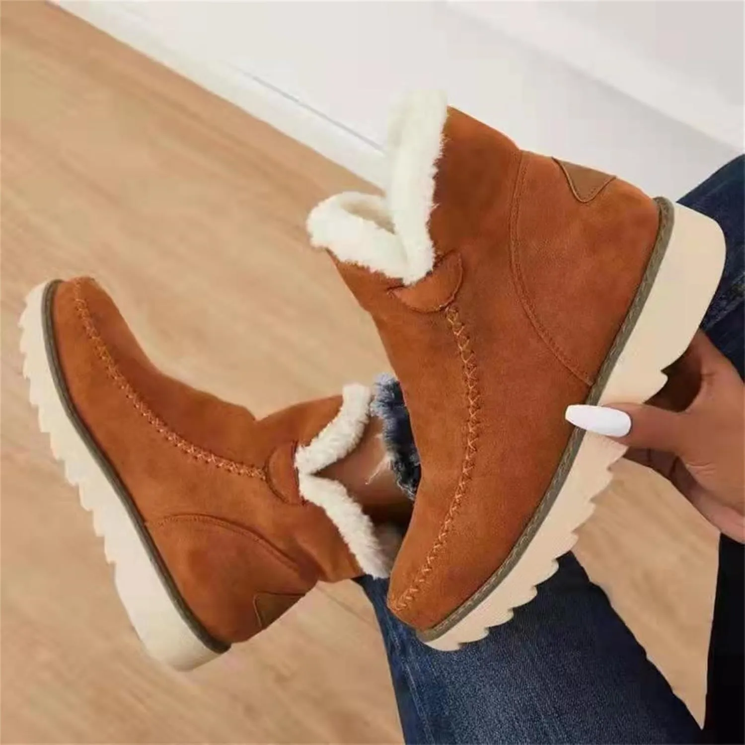 Snow Boots for Women Waterproof Non Slip Tall Womens White Snow Boots Size 12 Womens Side Zipper Waterproof Winter Boots Winter Women Boots Fashion Botas Negras Para Mujer Invierno