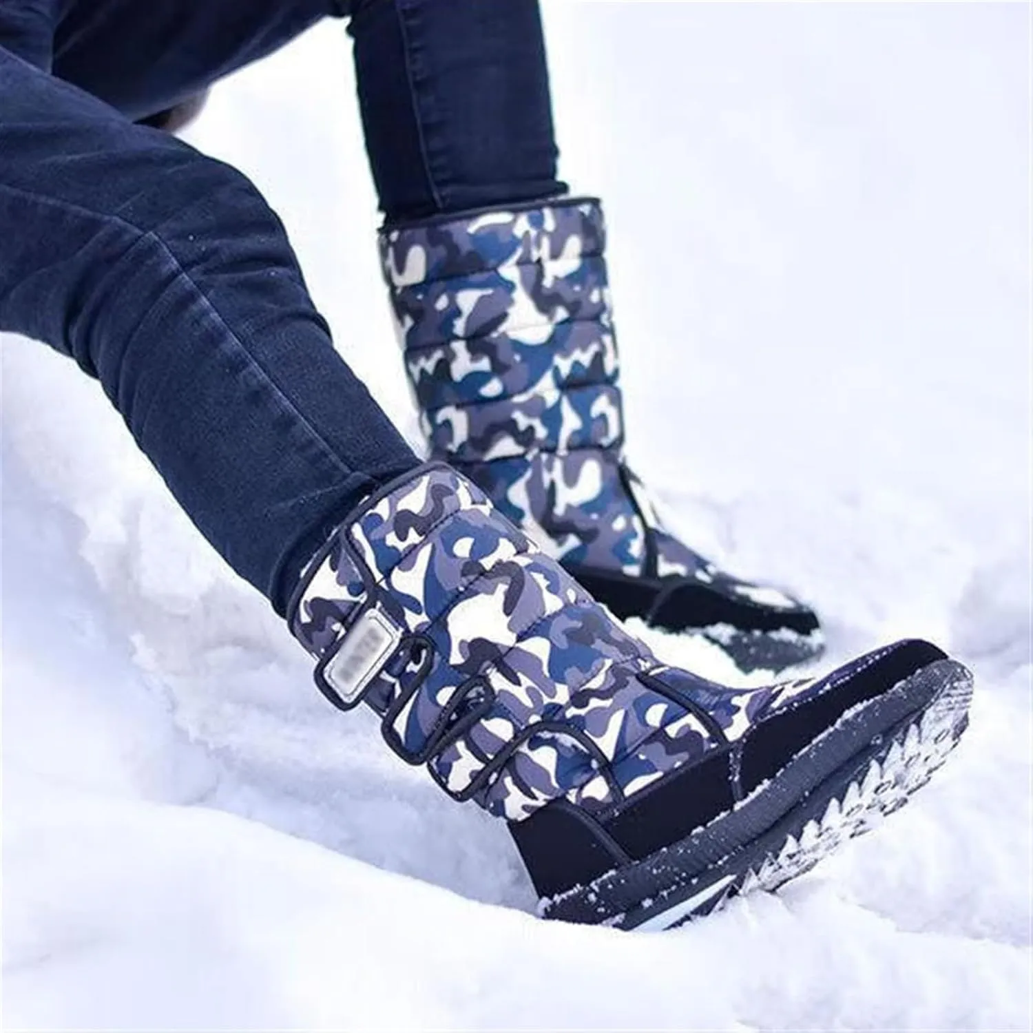 Snow Boots Mens, Men's Camouflage Fur Lined Warm Waterproof Tall Snow Boots, Cold Weather Anti Slip Comfortable Ankle Boots, for Hiking, Climbing, Camping, Running