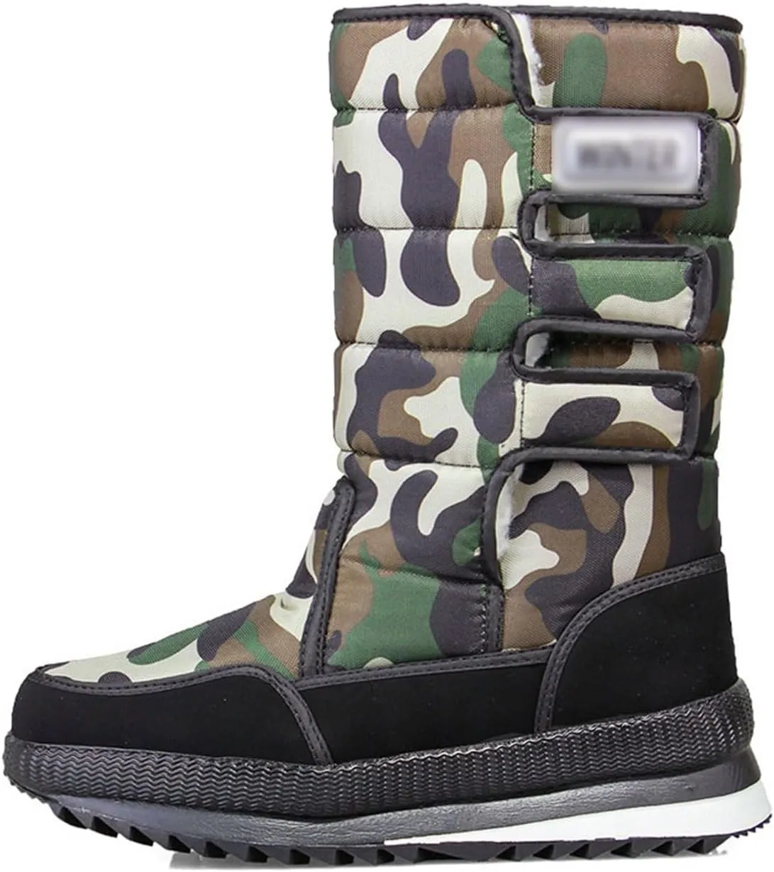 Snow Boots Mens, Men's Camouflage Fur Lined Warm Waterproof Tall Snow Boots, Cold Weather Anti Slip Comfortable Ankle Boots, for Hiking, Climbing, Camping, Running
