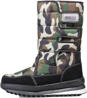 Snow Boots Mens, Men's Camouflage Fur Lined Warm Waterproof Tall Snow Boots, Cold Weather Anti Slip Comfortable Ankle Boots, for Hiking, Climbing, Camping, Running