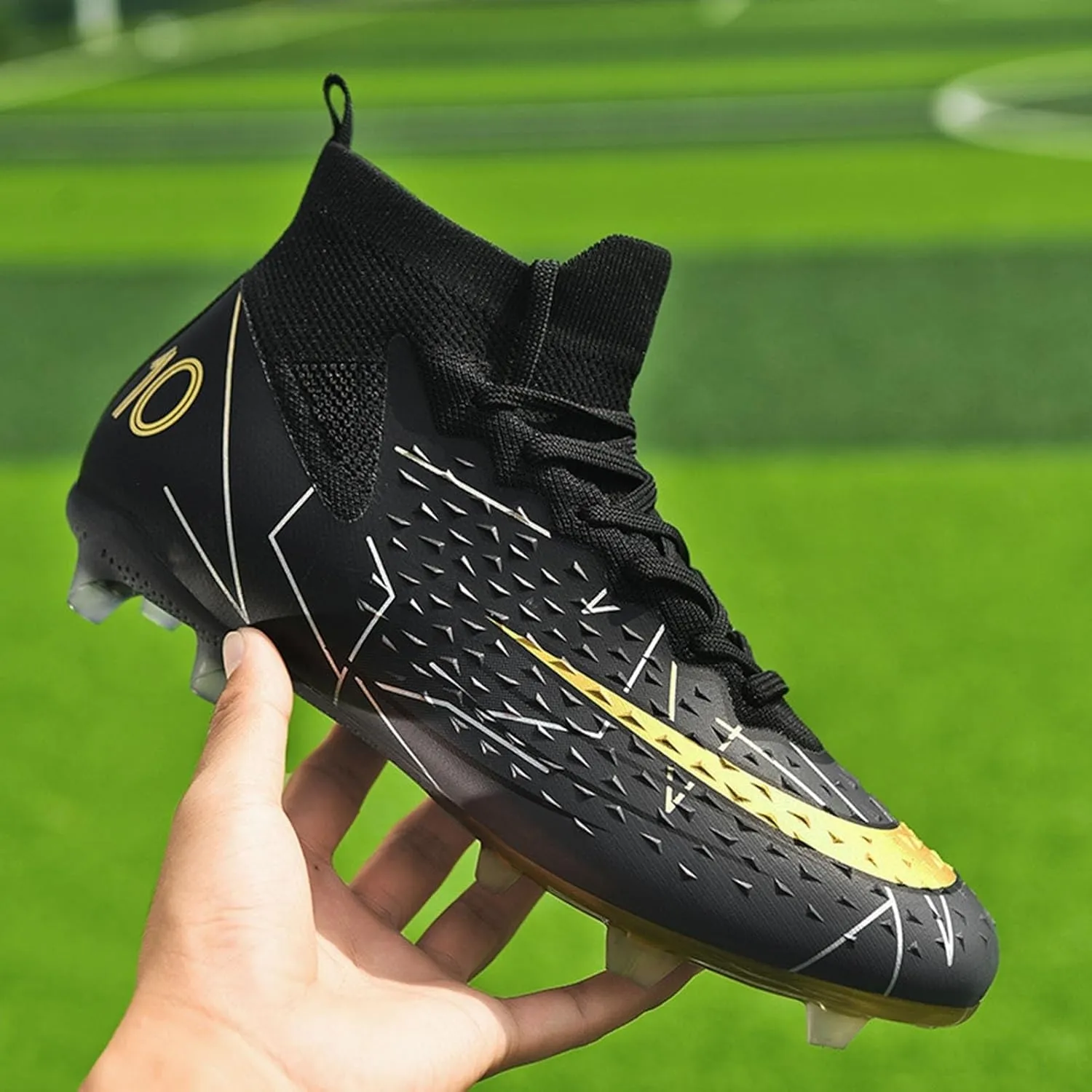 Soccer Cleats Professional Wide Competition, Football Cleats Lightweight High Top Turf Training for Big Boys Youth