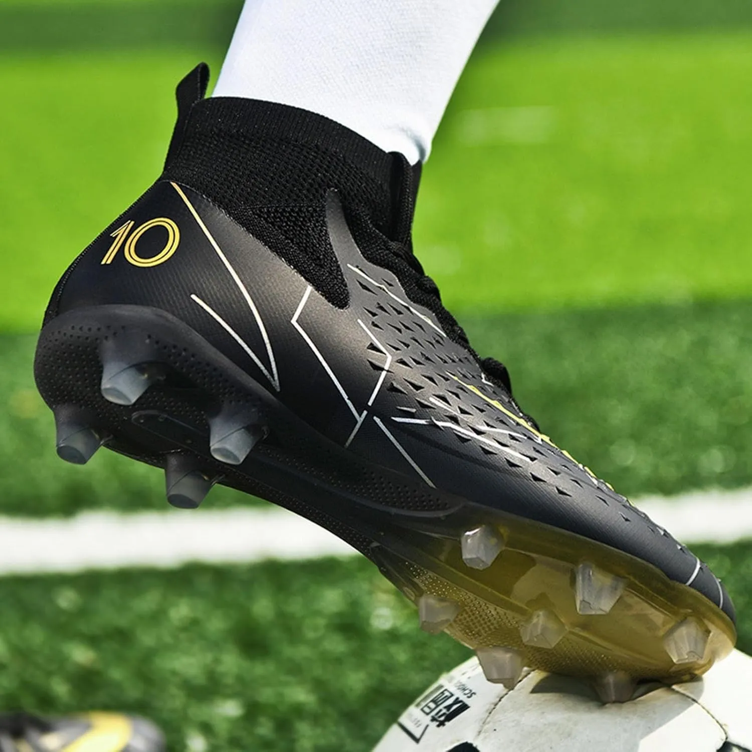 Soccer Cleats Professional Wide Competition, Football Cleats Lightweight High Top Turf Training for Big Boys Youth