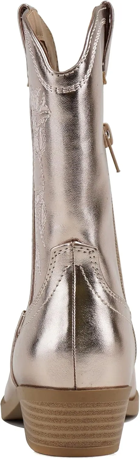 Soda INCH-2 Kids/Girls/Children Western Cowboy Stitched Pointe Toe Block Low Heel Ankle Mid Shaft Fashion Boots