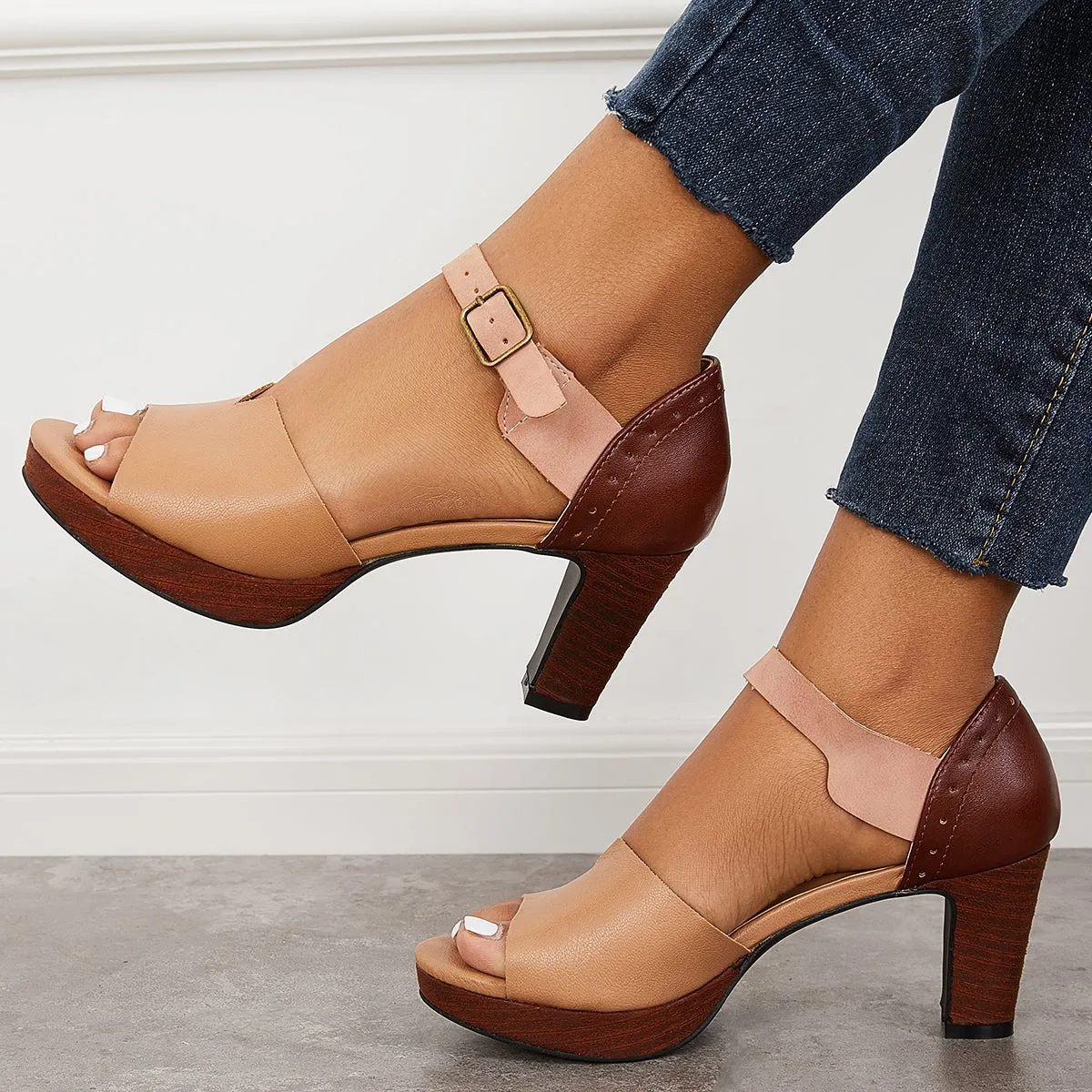 Sohiwoo  Imilybela Women Middle Heels Chunky Block Heel Sandals Open Toe Ankle Sandals
