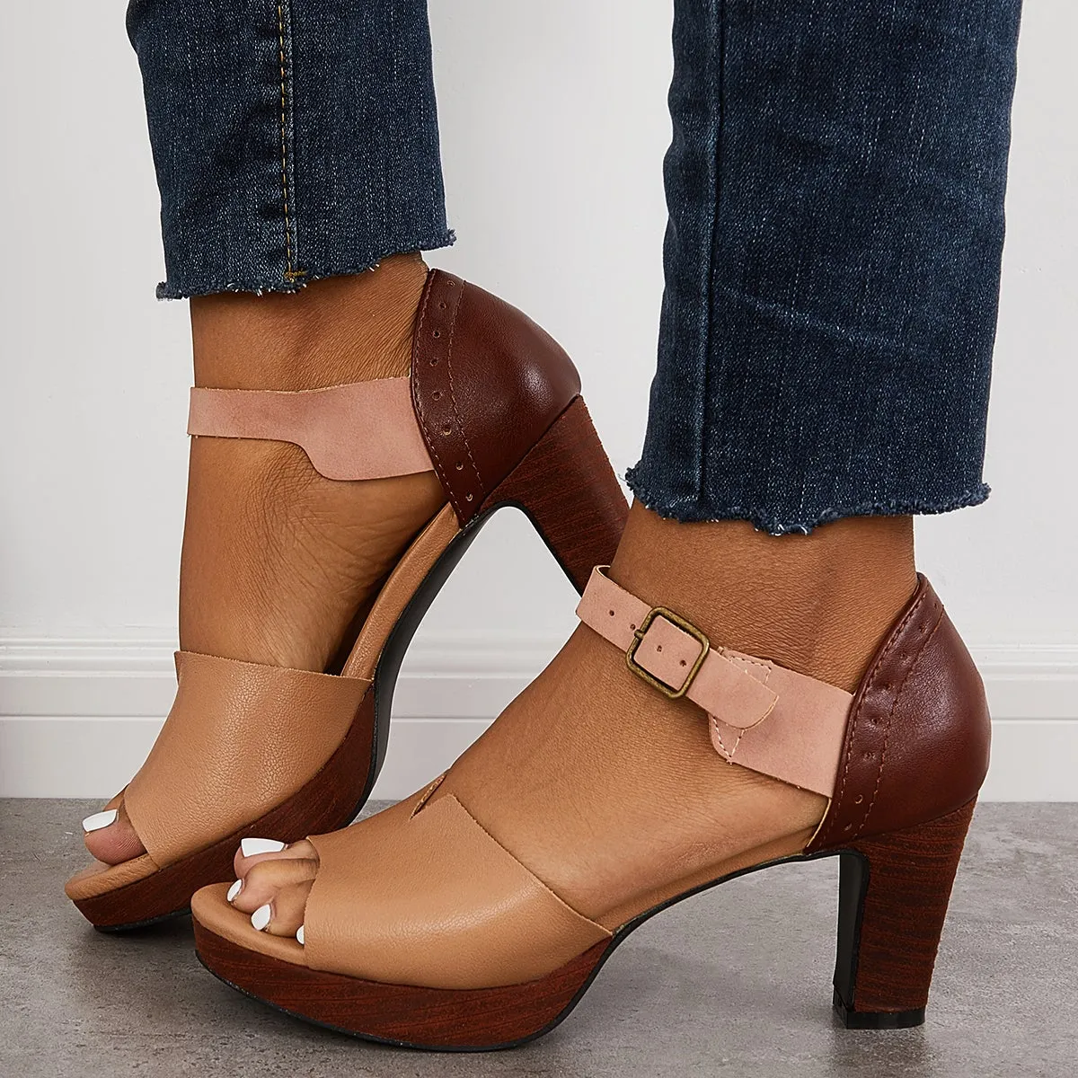 Sohiwoo  Imilybela Women Middle Heels Chunky Block Heel Sandals Open Toe Ankle Sandals