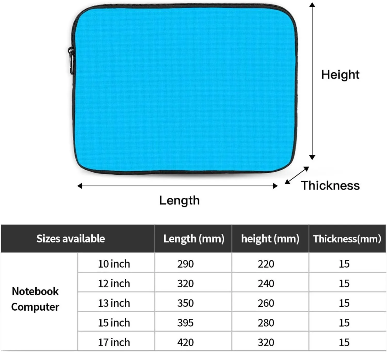 Solid Color Light Blue Laptop Bag Durable Computer Carrying Case for Most Laptops and Ipads Shock Resistant Slim Sleeve 15 Inch