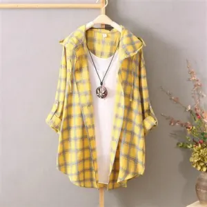 Stay Stylish and Comfortable with the Casual Striped Plaid Hooded Top