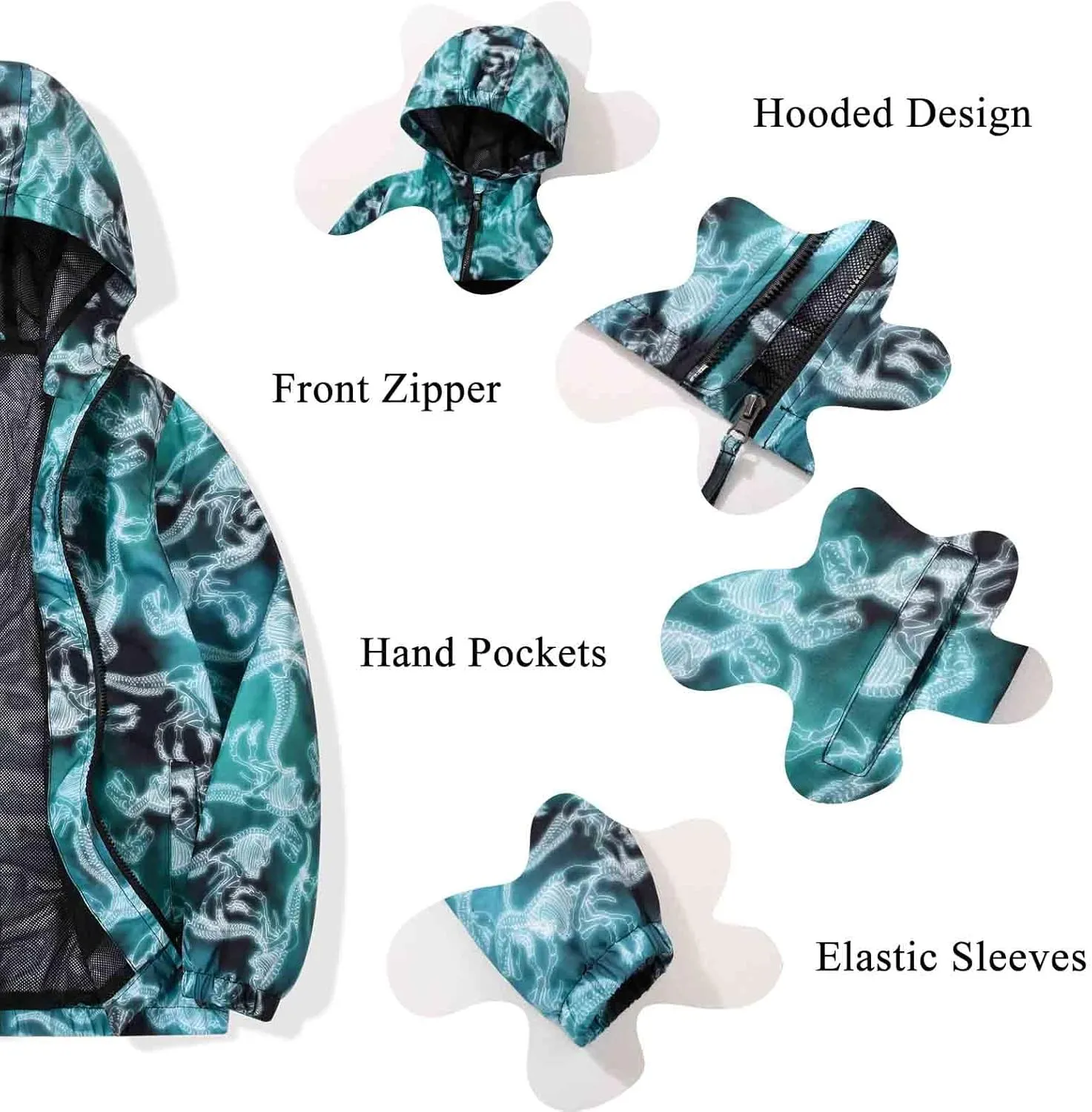 SUNDAY ROSE Boys Windbreaker Jacket Hooded Lightweight Windroof Water-resistant Outdoor Coats for Kids