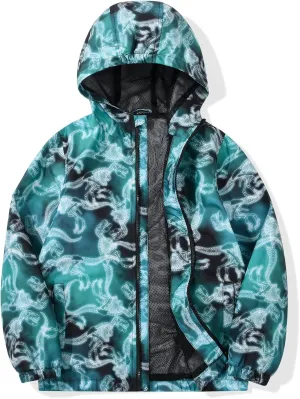 SUNDAY ROSE Boys Windbreaker Jacket Hooded Lightweight Windroof Water-resistant Outdoor Coats for Kids