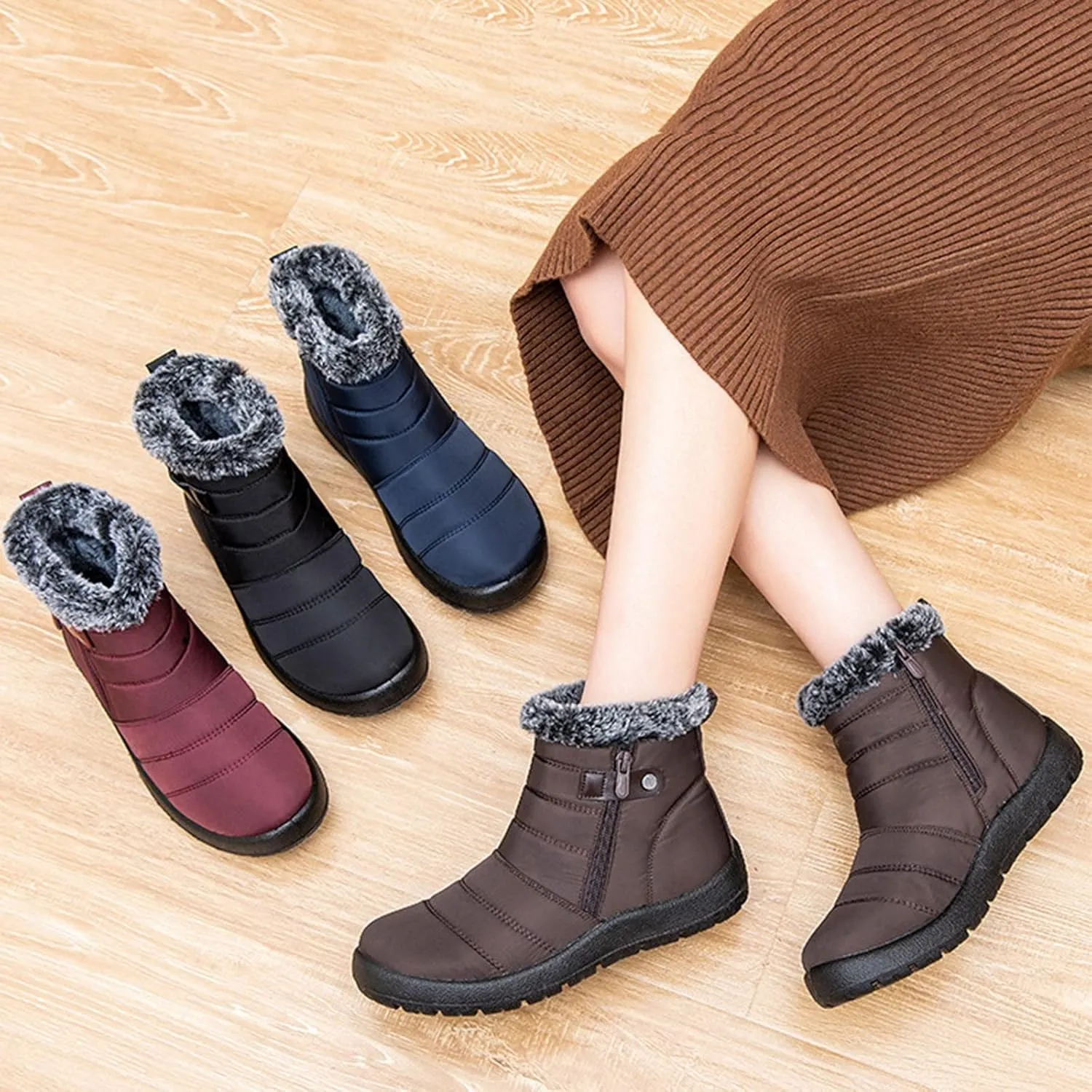 Tall Black Winter Boots for Women Waterproof Snow Womens Boots Winter Cute Women's Ankle Winter Boots Wide Width Winter Women Boots Slip on Snow Boots for Wide Feet