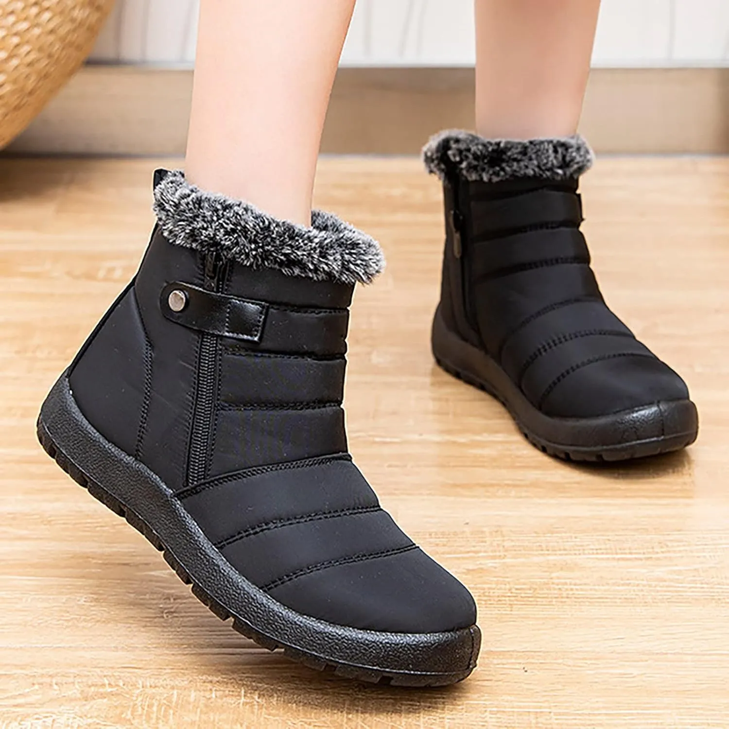 Tall Black Winter Boots for Women Waterproof Snow Womens Boots Winter Cute Women's Ankle Winter Boots Wide Width Winter Women Boots Slip on Snow Boots for Wide Feet