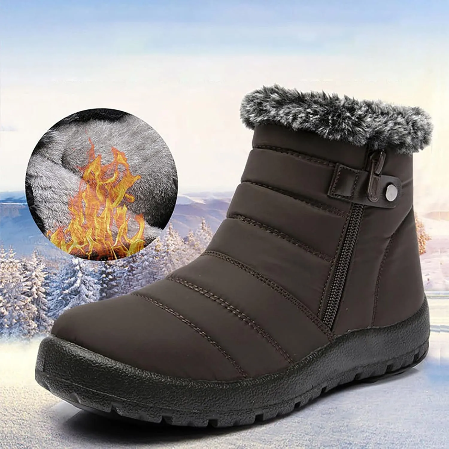 Tall Black Winter Boots for Women Waterproof Snow Womens Boots Winter Cute Women's Ankle Winter Boots Wide Width Winter Women Boots Slip on Snow Boots for Wide Feet