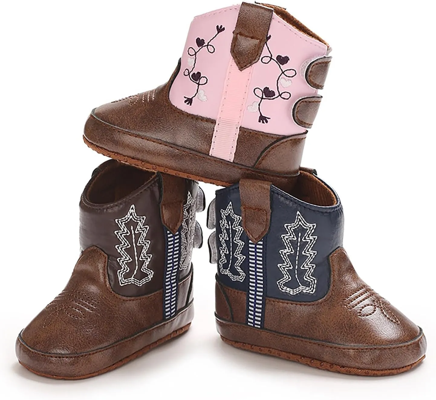 Toddler Infant Leather Soft Sole Cowboy Boots for Baby Boys Girls Newborn Prewalker Non Slip Shoes with Embroidery