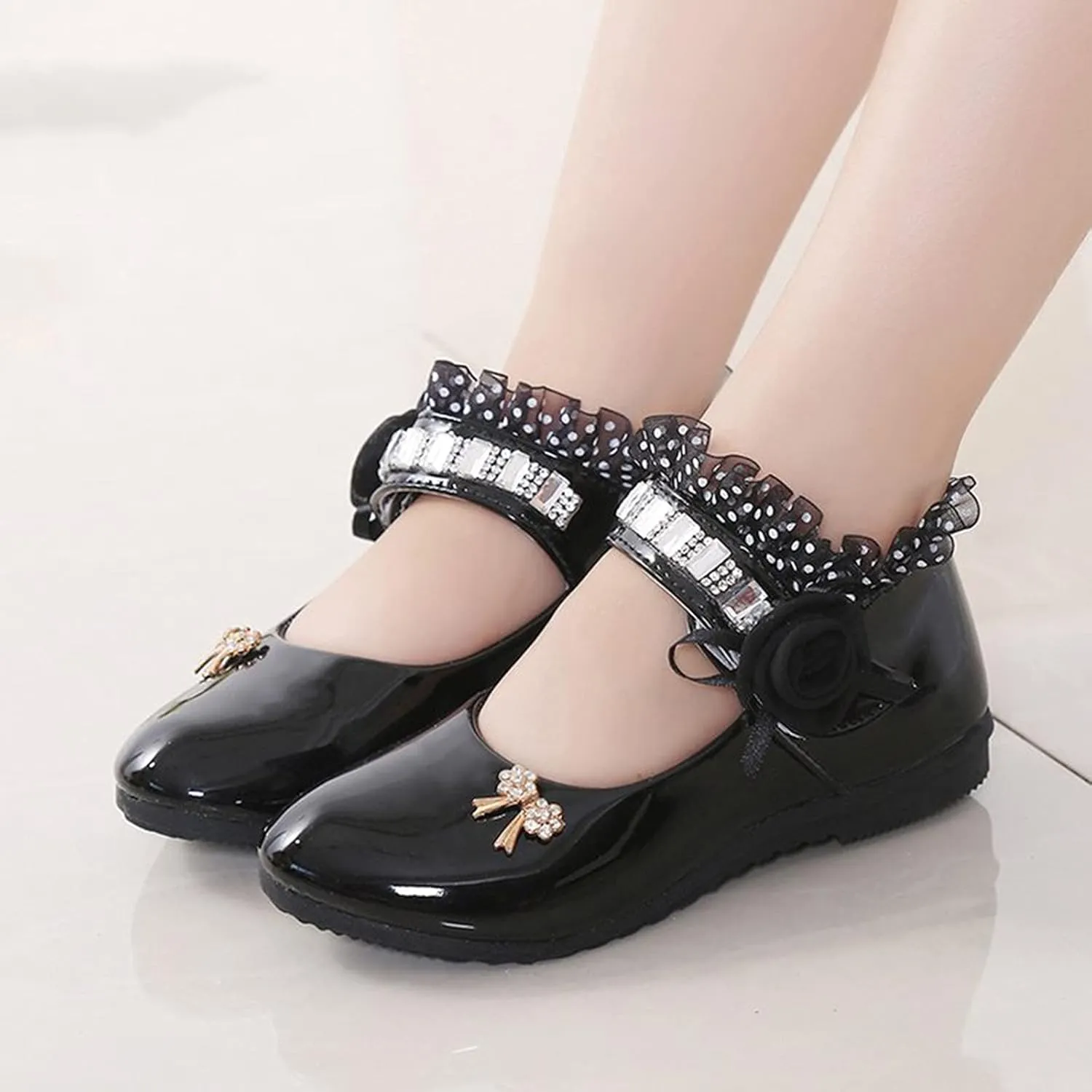 Toddler Princess Flower Leather Lace Mary Jane Dance Shoes ??xfords Soft Sweet Elegant Flat Shoes for Kids Girls