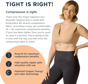 Tommie Copper Shoulder Support Compression Bra with Front Zipper Closure Wireless Posture Corrector & Back Support Bra UPF 50