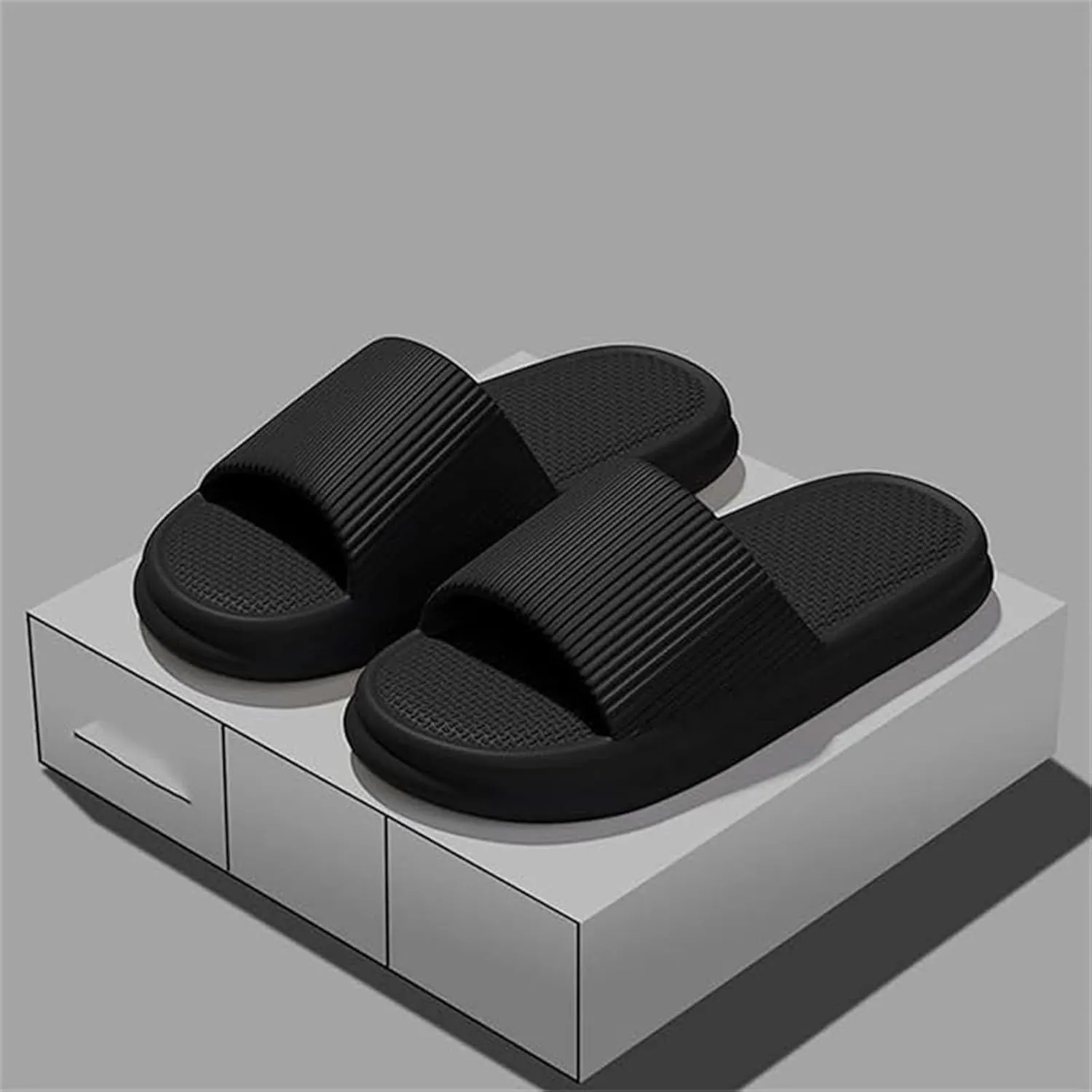 Unisex Memory Foam Slides Non-Slip Quick Drying Bathroom Slippers Indoor/Outdoor, House Slippers for Women Men
