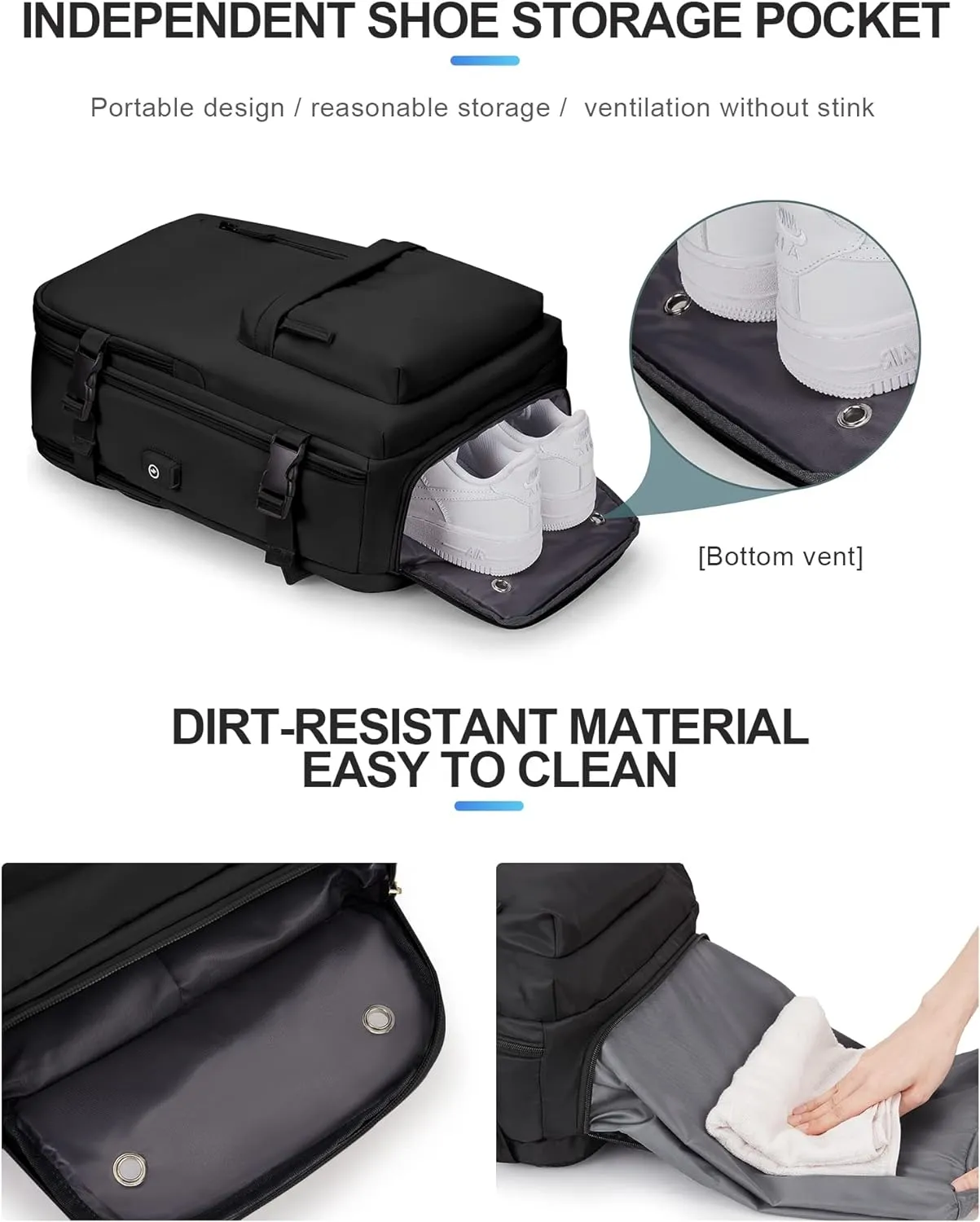VECAVE Carry On Backpack for Women,Large Travel Backpack Flight Approved,Waterproof 17 Inch Laptop Backpack Business Work Backpacks Men Mochila De Viaje Black