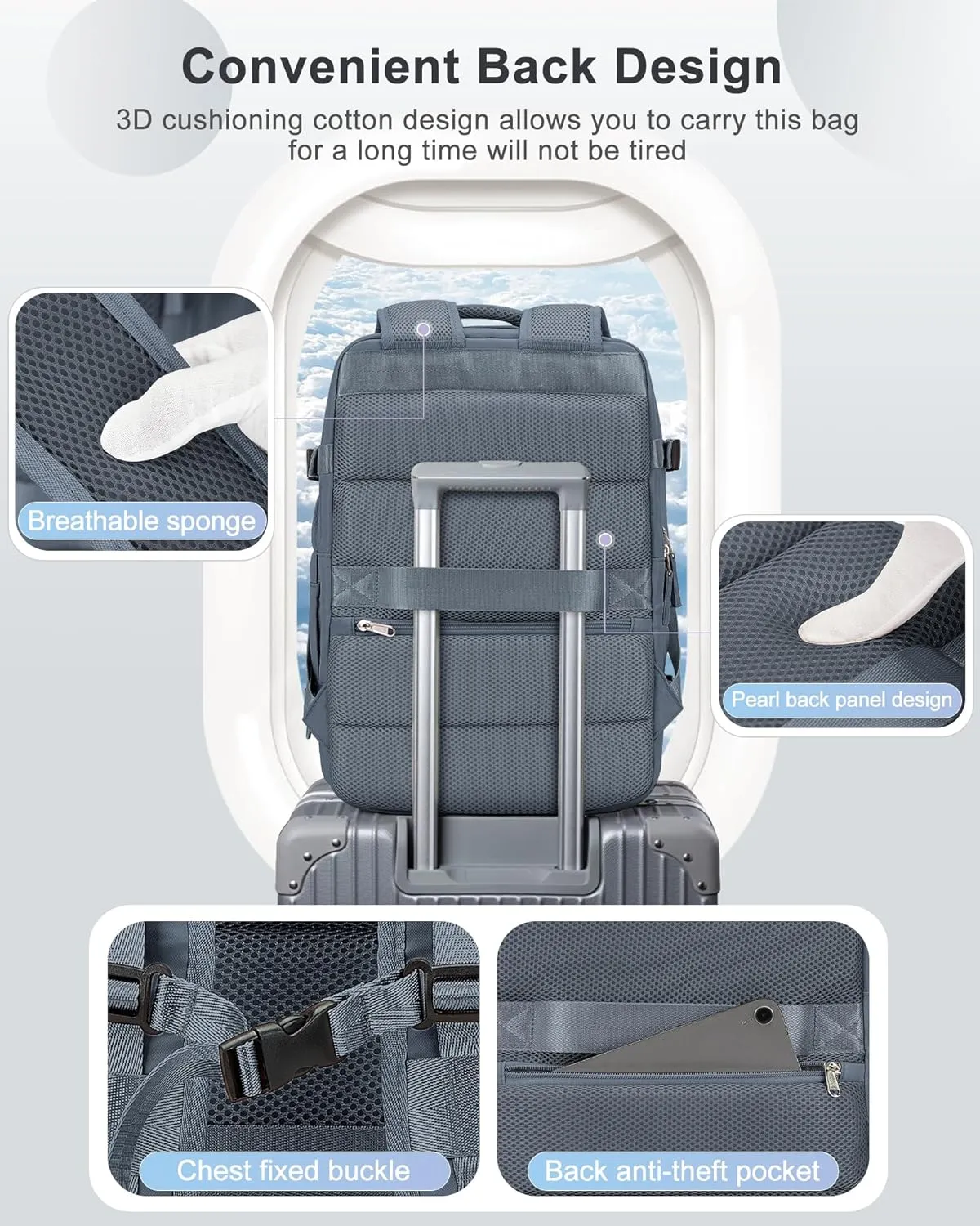 VECAVE Carry On Backpack for Women,Large Travel Backpack Flight Approved,Waterproof 17 Inch Laptop Backpack Business Work Backpacks Men Mochila De Viaje Blue