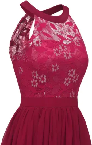 Wedding Party Dress with Sexy Lace Applique Double Layer Short Chiffon Swing Formal Evening Gown Light Purple XXL