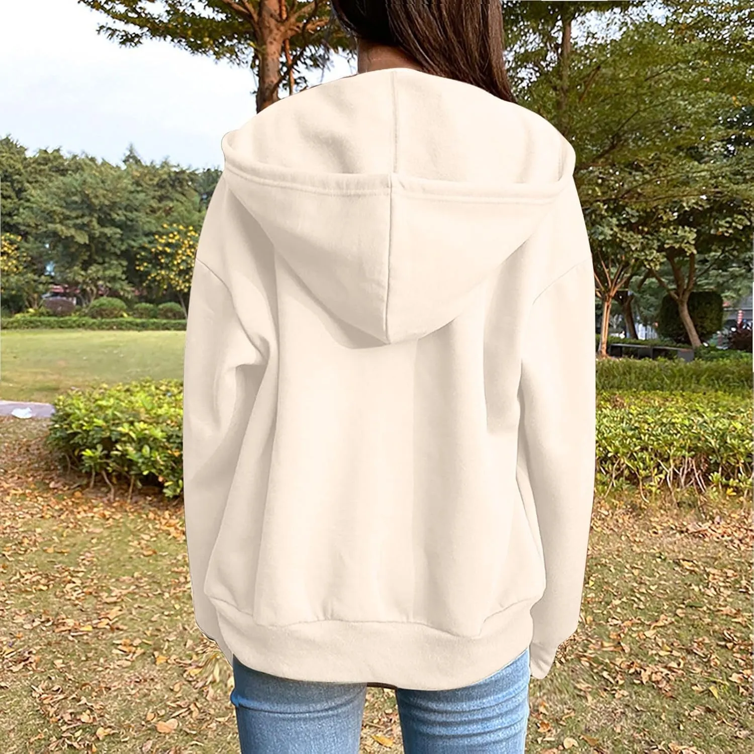 Women's 2024 Fall Zip Up Hoodies Sweatshirt Solid Color Long Sleeve Oversized Coat Casual Cozy Fall Winter Outfits