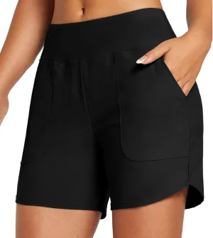 Women's 3"/5" High Waisted Swim Board Shorts Quick Dry Swimsuits Bottoms Trunks with Pockets