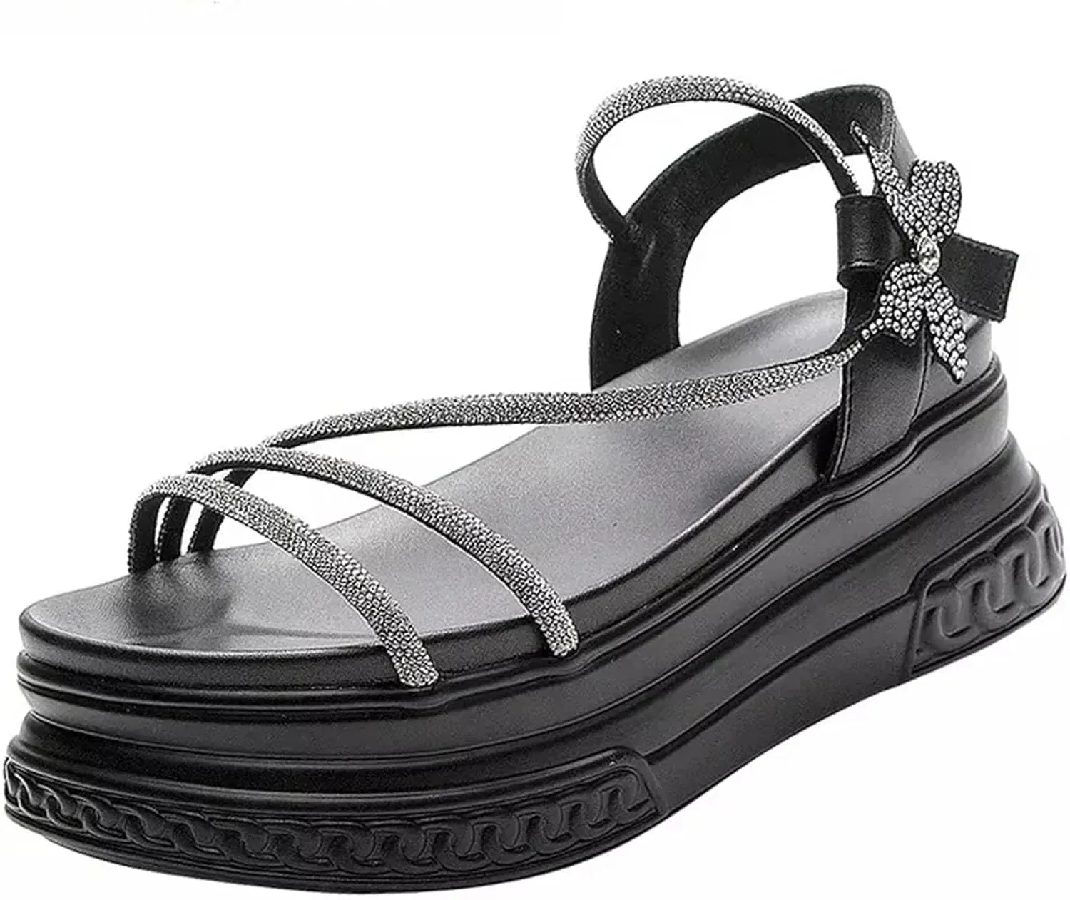 Women's Bling Gladiator Sandals - 7cm Chunky Platform Peep Toe Summer Beach