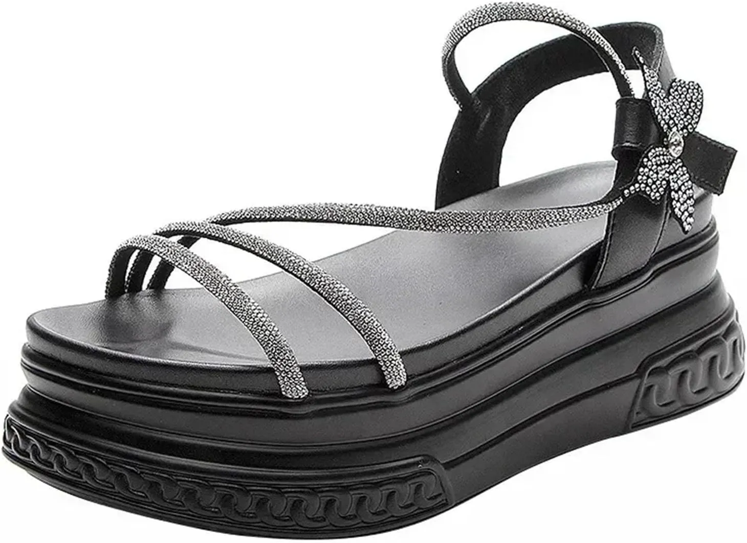 Women's Bling Gladiator Sandals - 7cm Chunky Platform Peep Toe Summer Beach