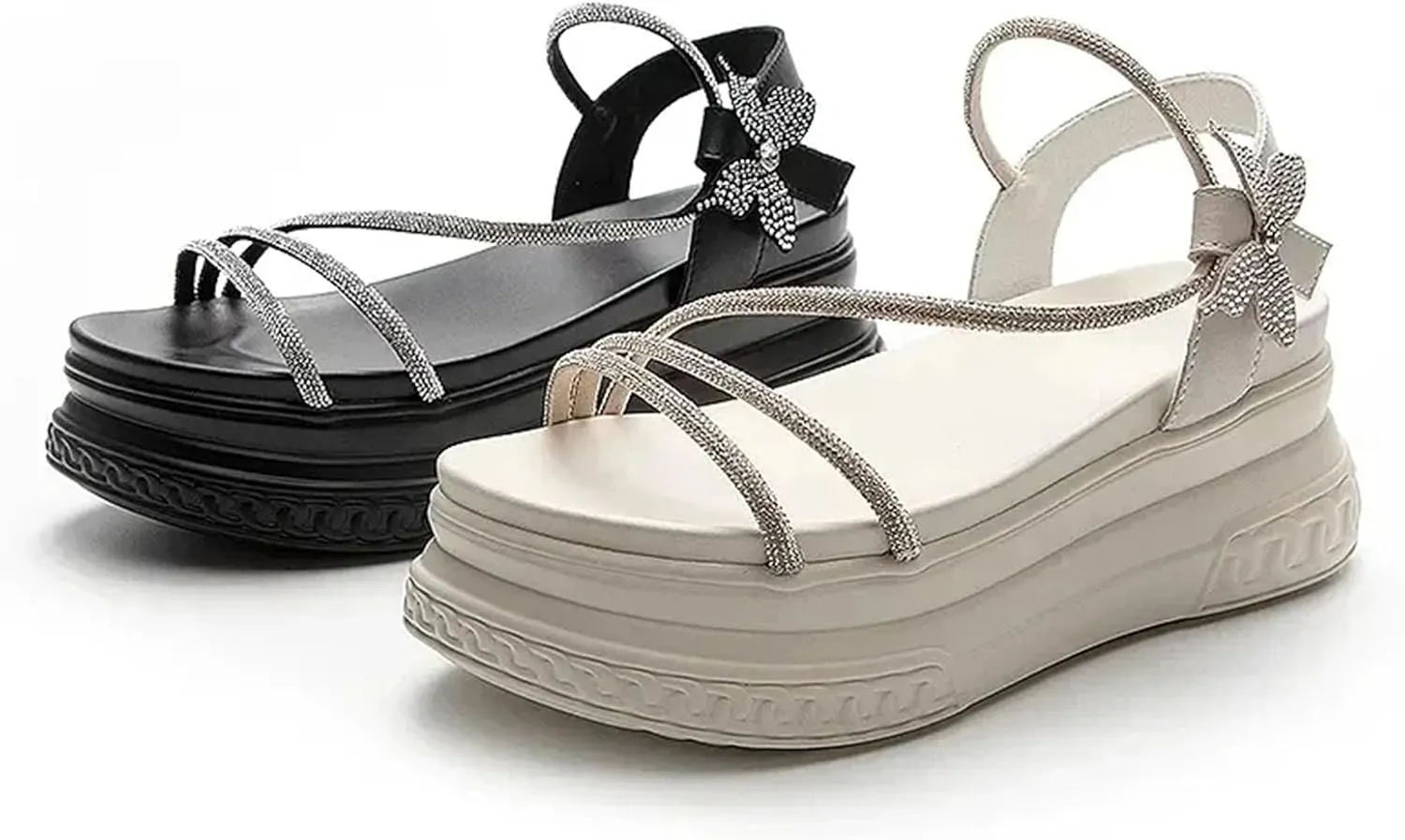 Women's Bling Gladiator Sandals - 7cm Chunky Platform Peep Toe Summer Beach
