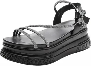Women's Bling Gladiator Sandals - 7cm Chunky Platform Peep Toe Summer Beach