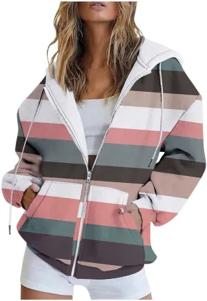 Women's Drawstring Long Sleeve Hoodies Zip Up Sweatshirt Full-Zip Fleece Hoodie Available In Large and Tall Sizes