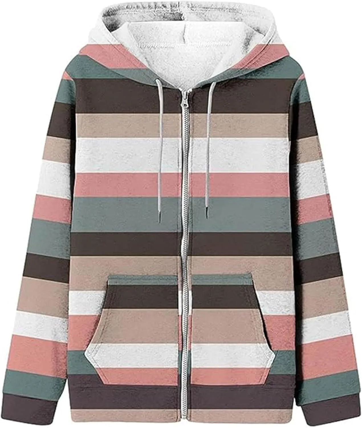 Women's Drawstring Long Sleeve Hoodies Zip Up Sweatshirt Full-Zip Fleece Hoodie Available In Large and Tall Sizes