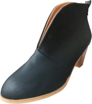 Womens Shoes Fashion Slip On Short Heel Boots for Women Soft Comfortable PU Leather Solid Color Ankle Boots