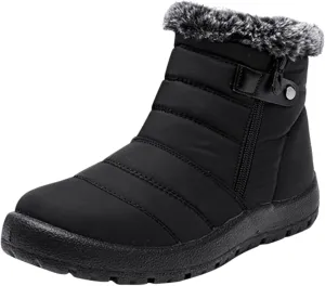 Women's Snow Boots Waterproof Insulated Womens Black Snow Boots Ankle Snow Boots Womens Size 8.5 Wide Women Boots Winter Slip on Botas Para Nieve Mujer 6.5