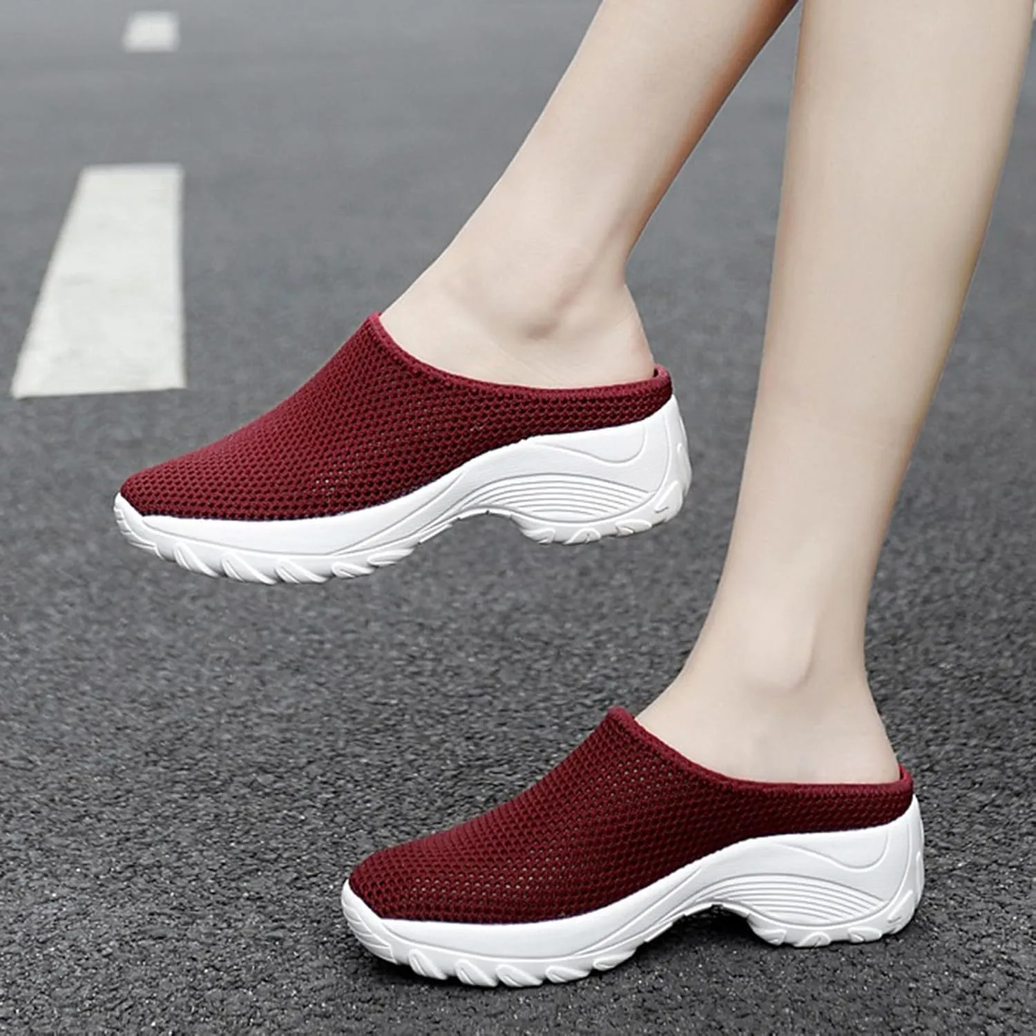 Women's Spring and Autumn Fashion Orthopedic Flying Knit Half Slippers Thick Soled Shoes Trendy Woman's Shoes Casual